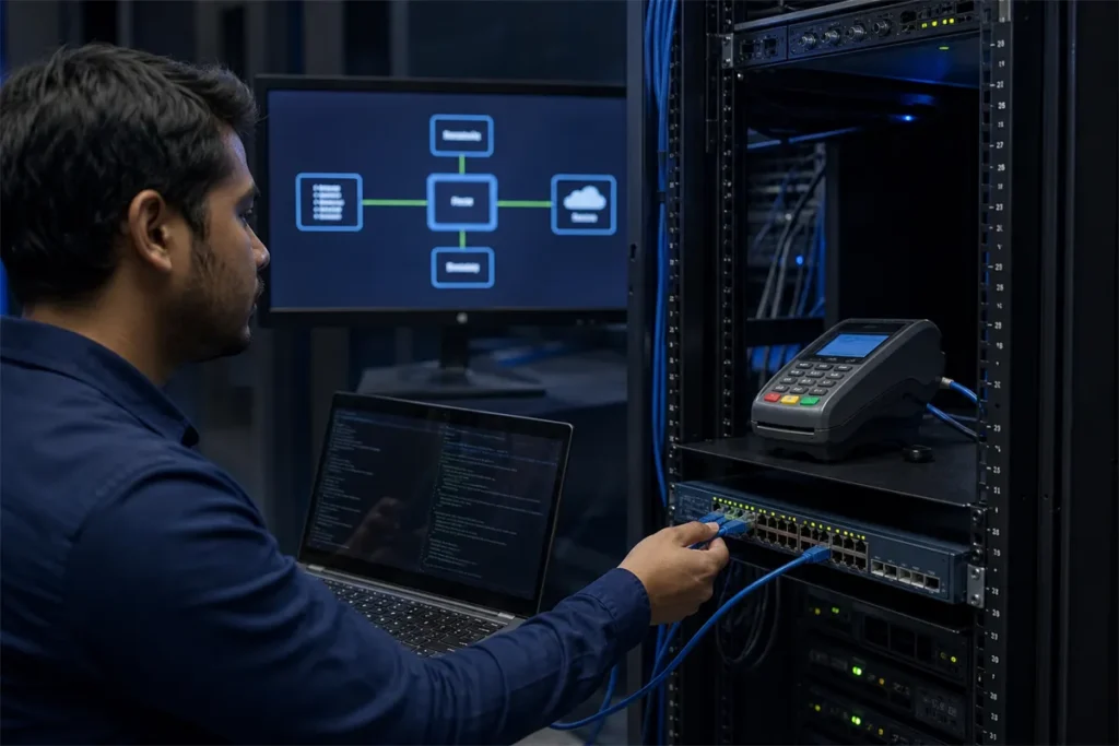 Payment gateway integration connecting POS devices with secure payment infrastructure