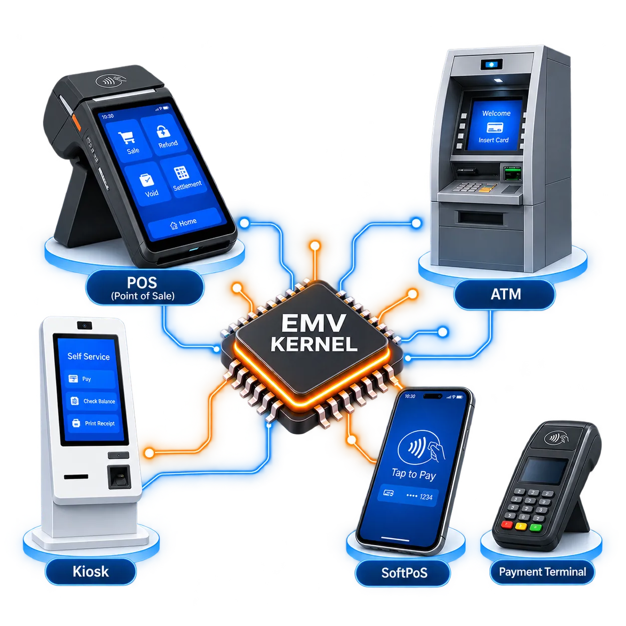 EMV Contact and Contactless Kernel integration for POS, ATM and payment devices